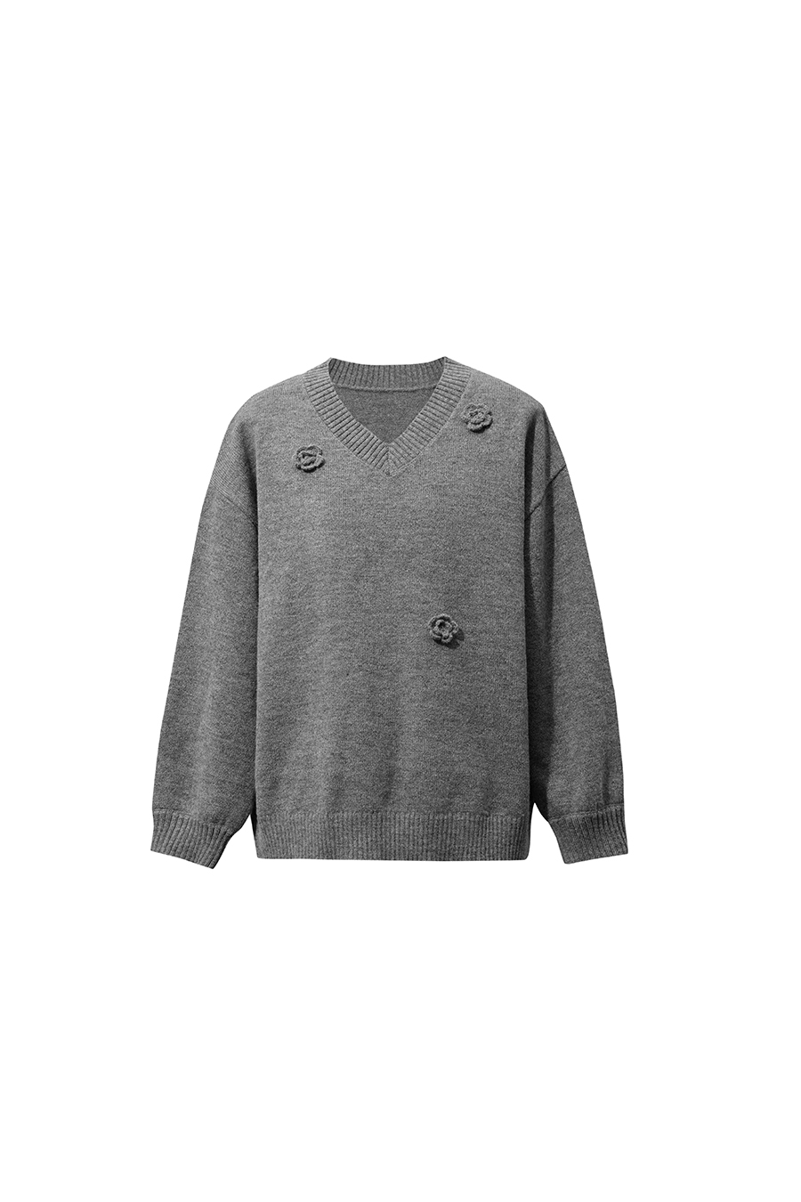 V-Neck Drop-Shoulder Crochet Sweater|AMII