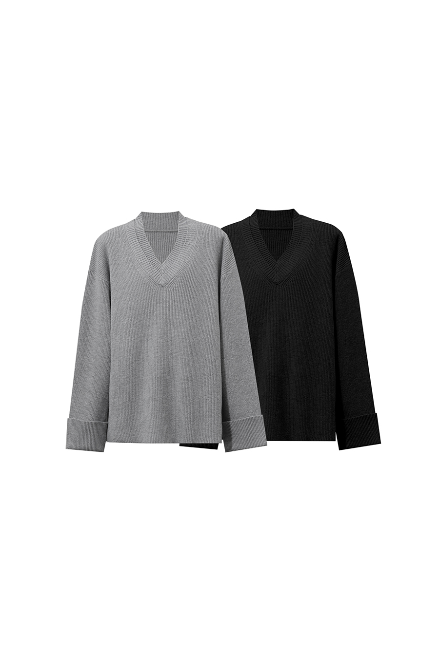 Double-Layer V-Neck Drop-Shoulder Sweater|AMII
