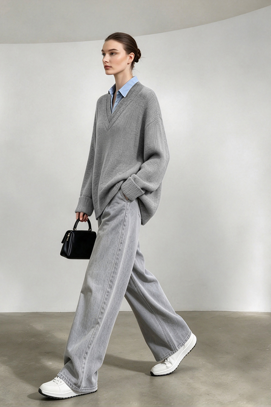 Double-Layer V-Neck Drop-Shoulder Sweater|AMII