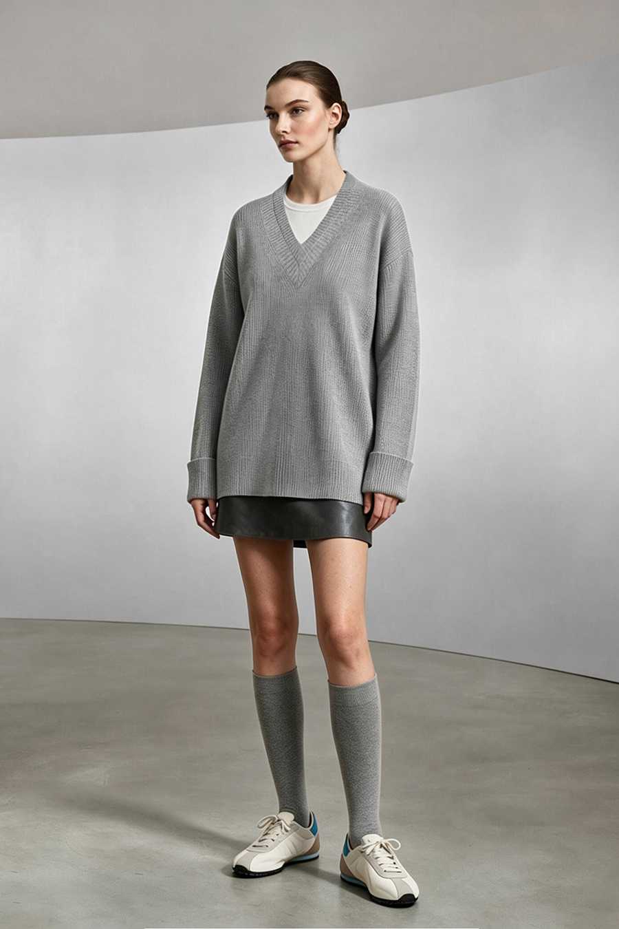 Double-Layer V-Neck Drop-Shoulder Sweater|AMII