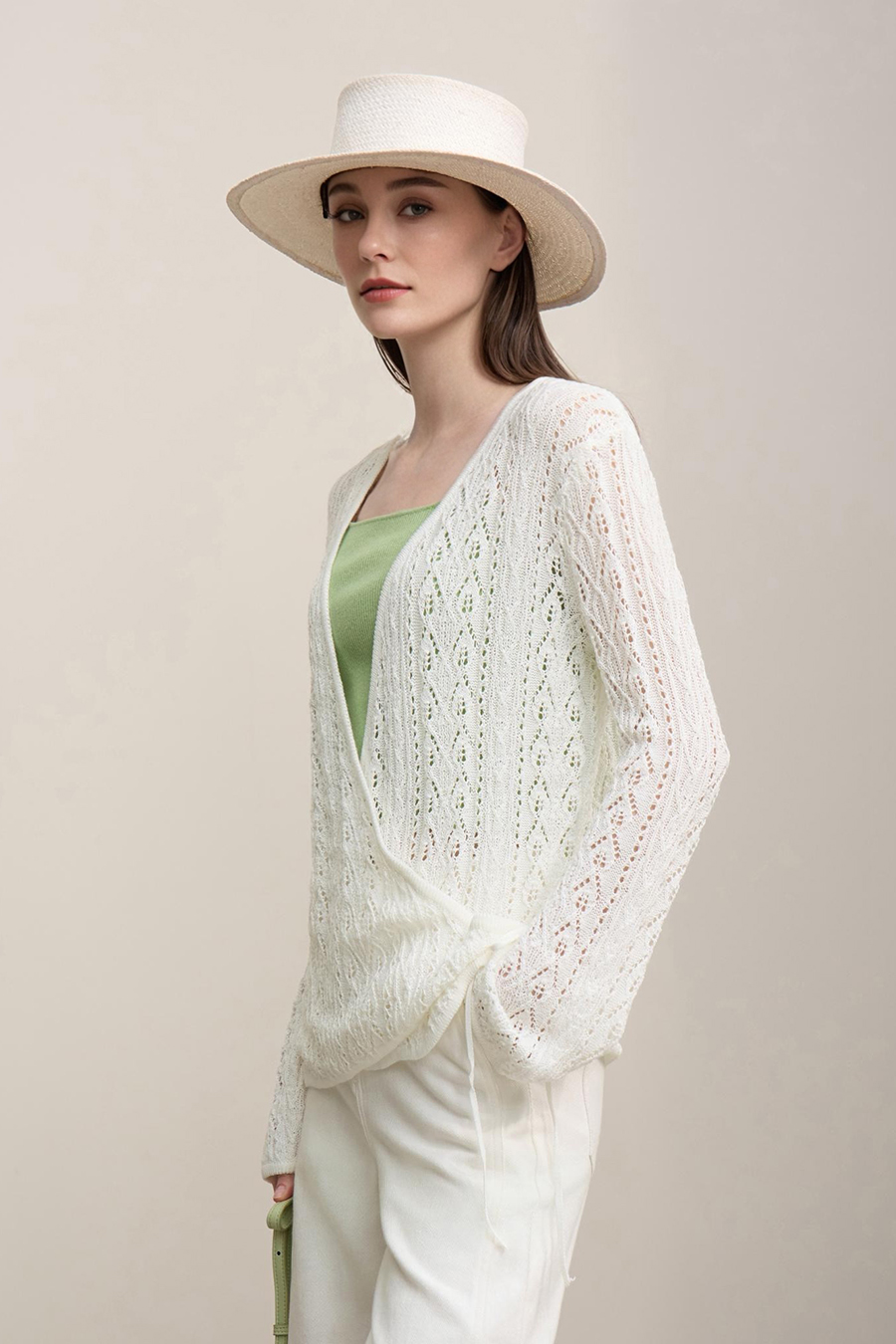 V-Neck Tie-Knot Knitted Sweater