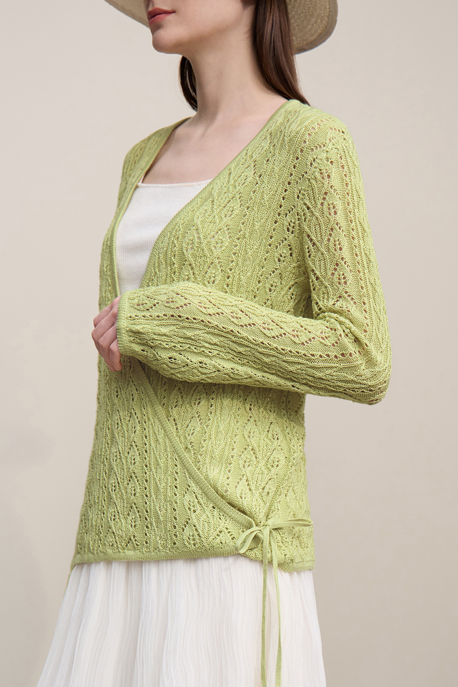 V-Neck Tie-Knot Knitted Sweater