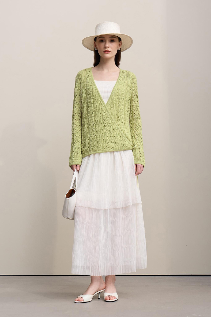 V-Neck Tie-Knot Knitted Sweater