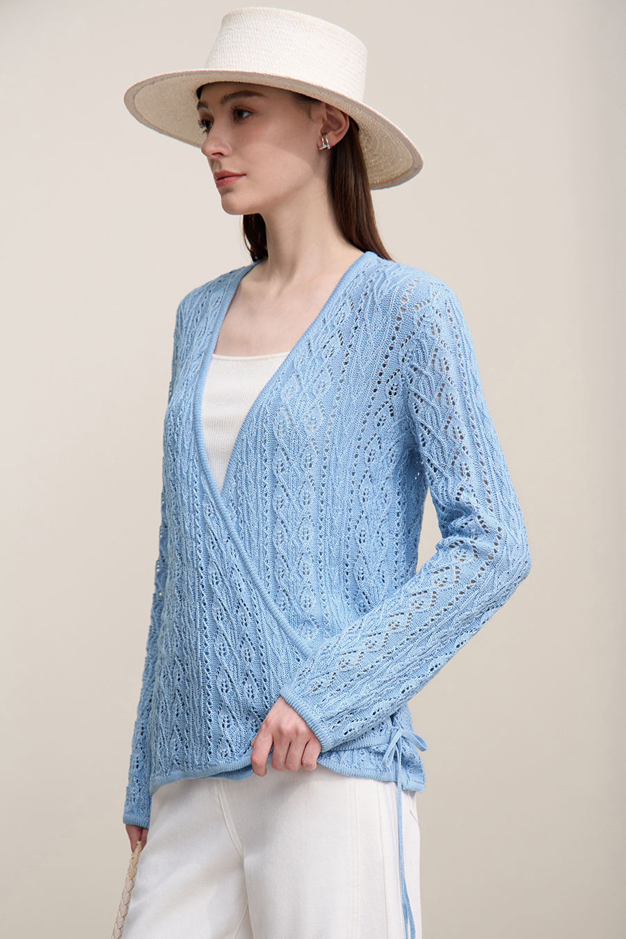 V-Neck Tie-Knot Knitted Sweater