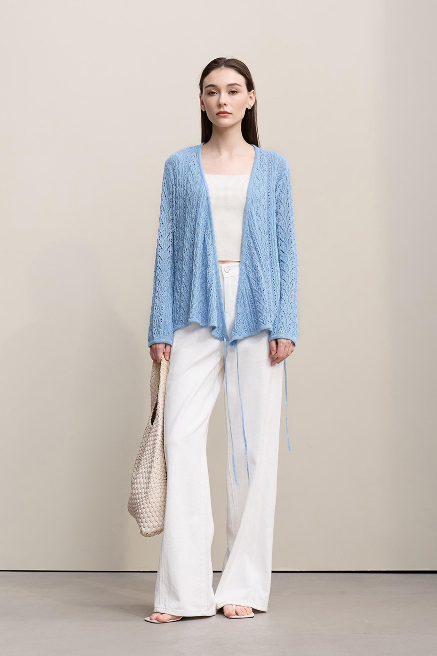 V-Neck Tie-Knot Knitted Sweater