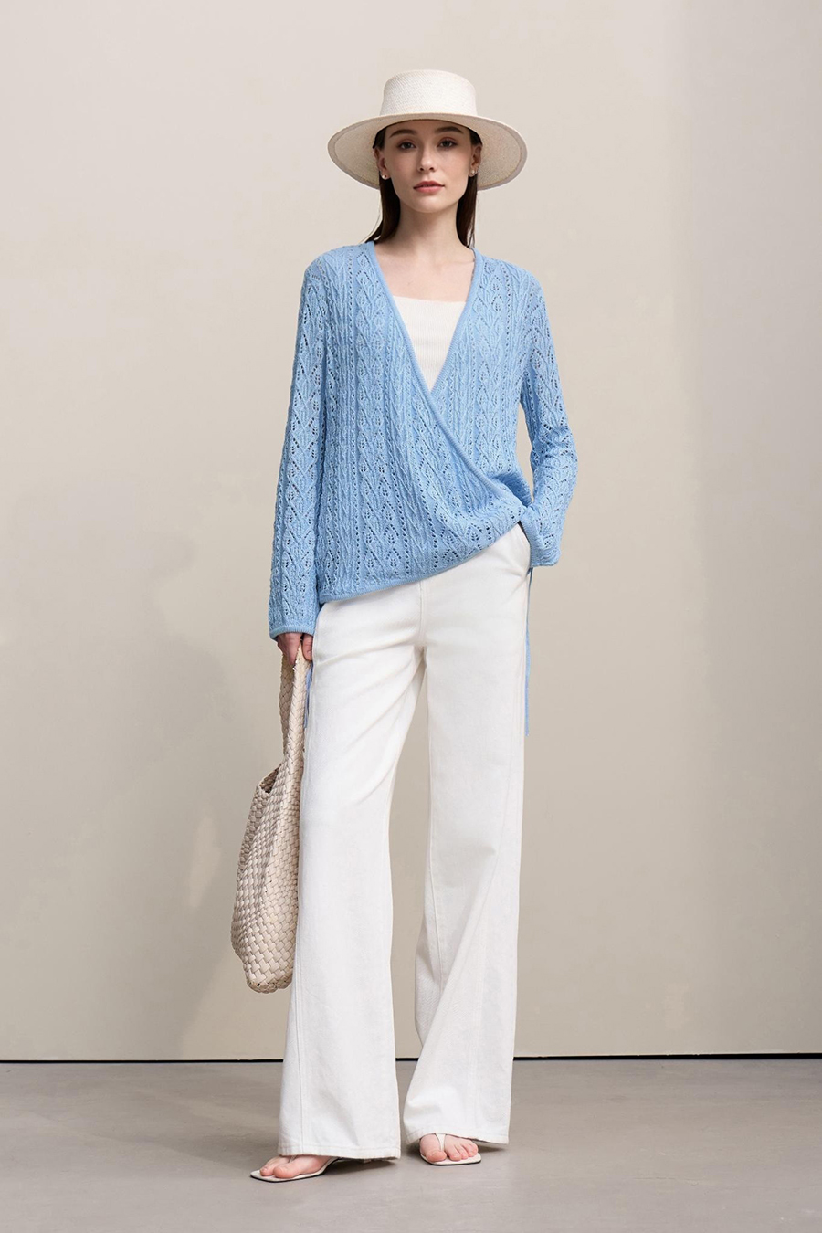 V-Neck Tie-Knot Knitted Sweater