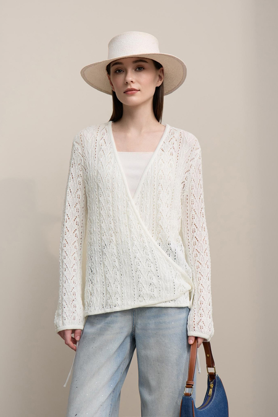 V-Neck Tie-Knot Knitted Sweater