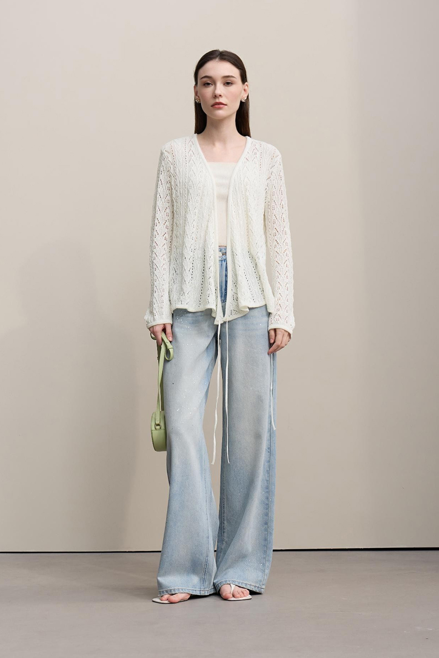 V-Neck Tie-Knot Knitted Sweater