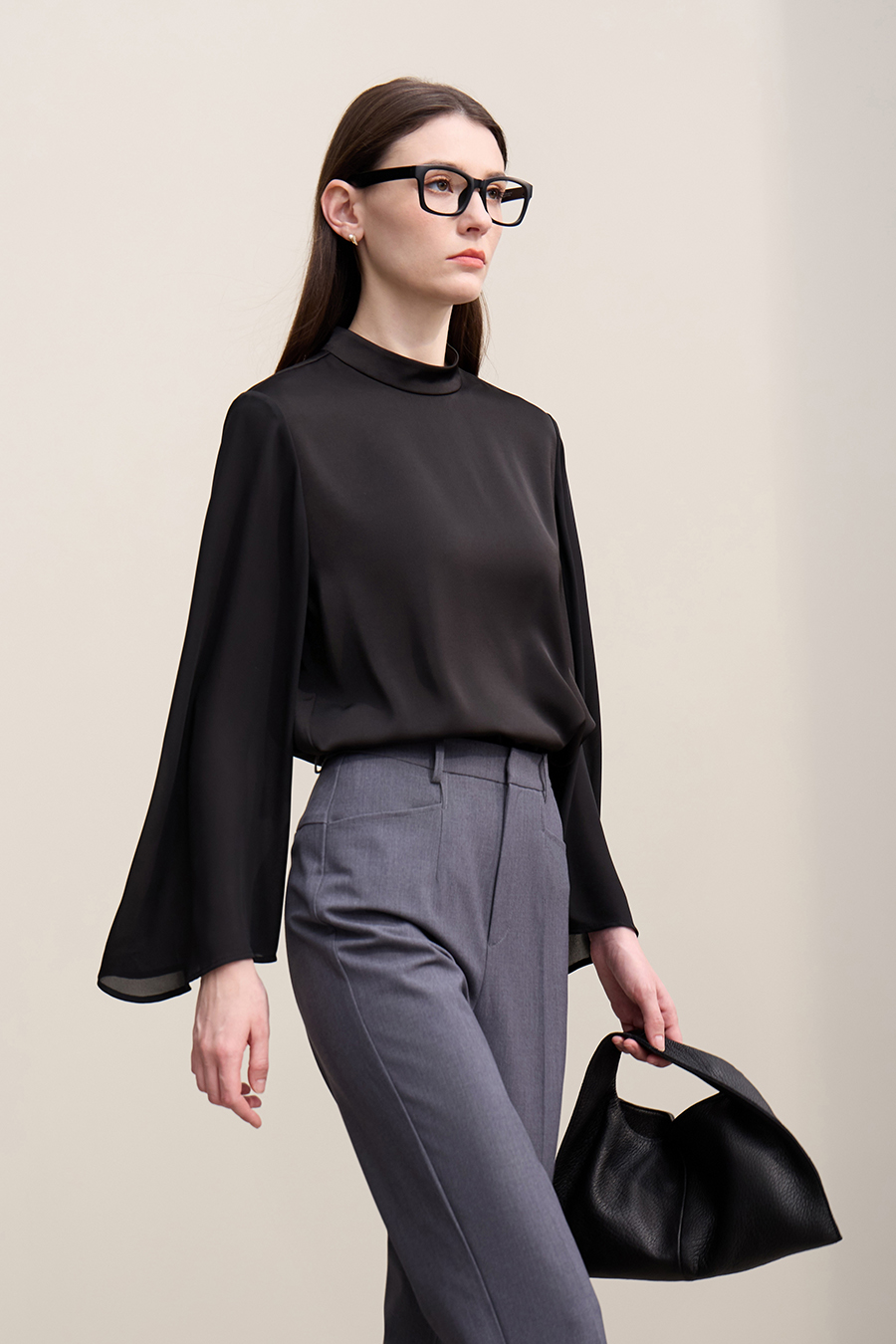 Contrast Fabric Spliced Chiffon Top