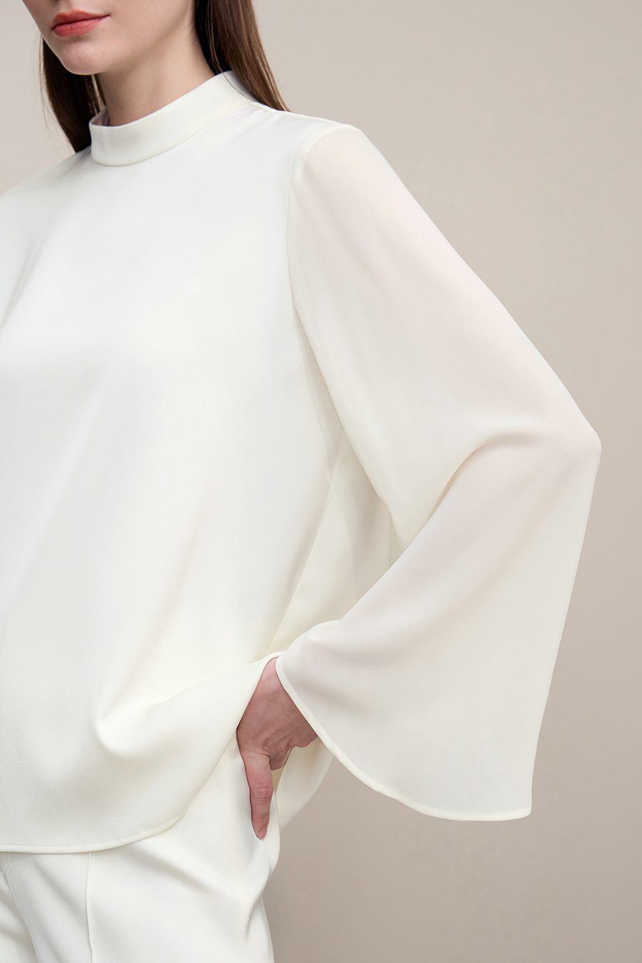 Contrast Fabric Spliced Chiffon Top