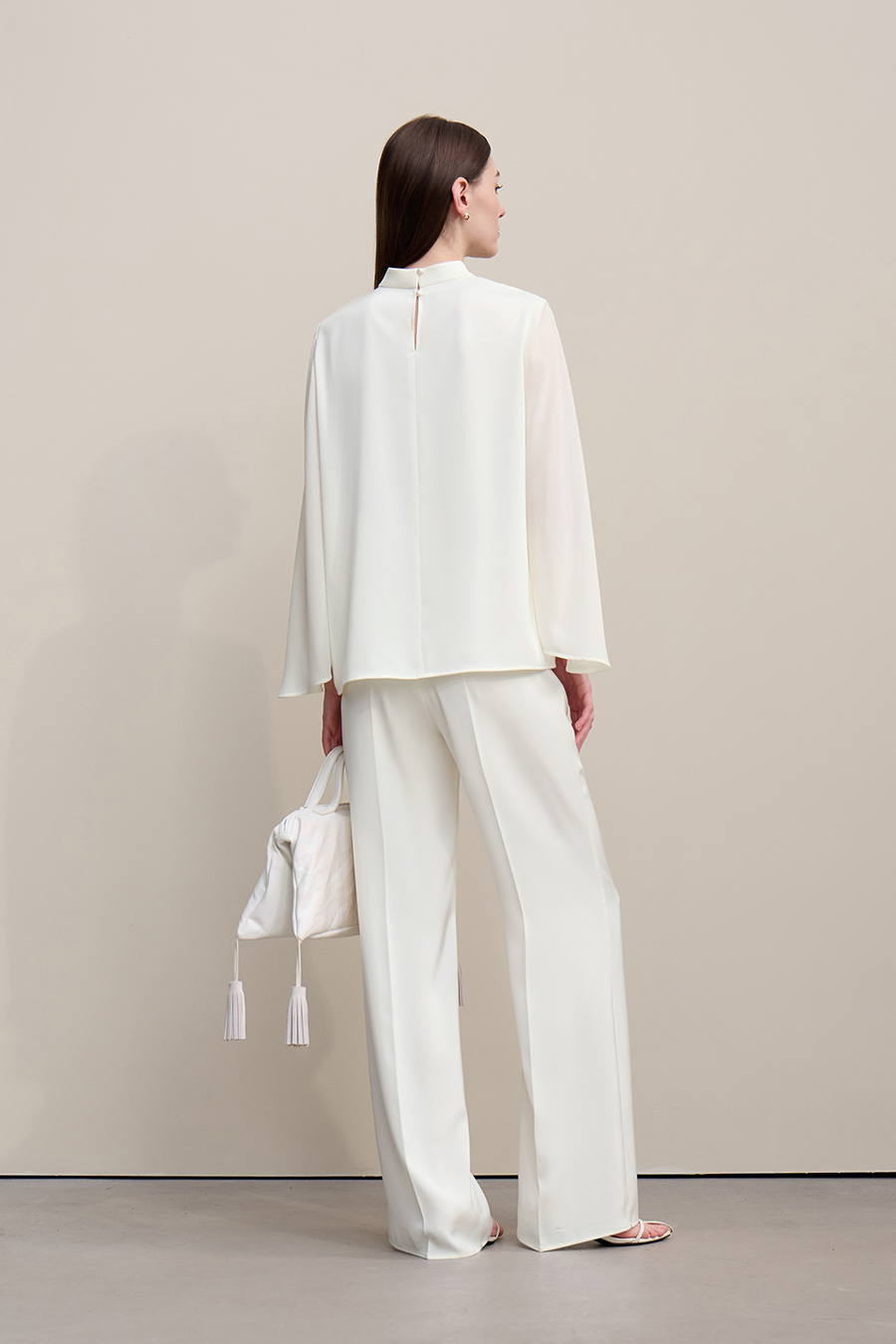 Contrast Fabric Spliced Chiffon Top