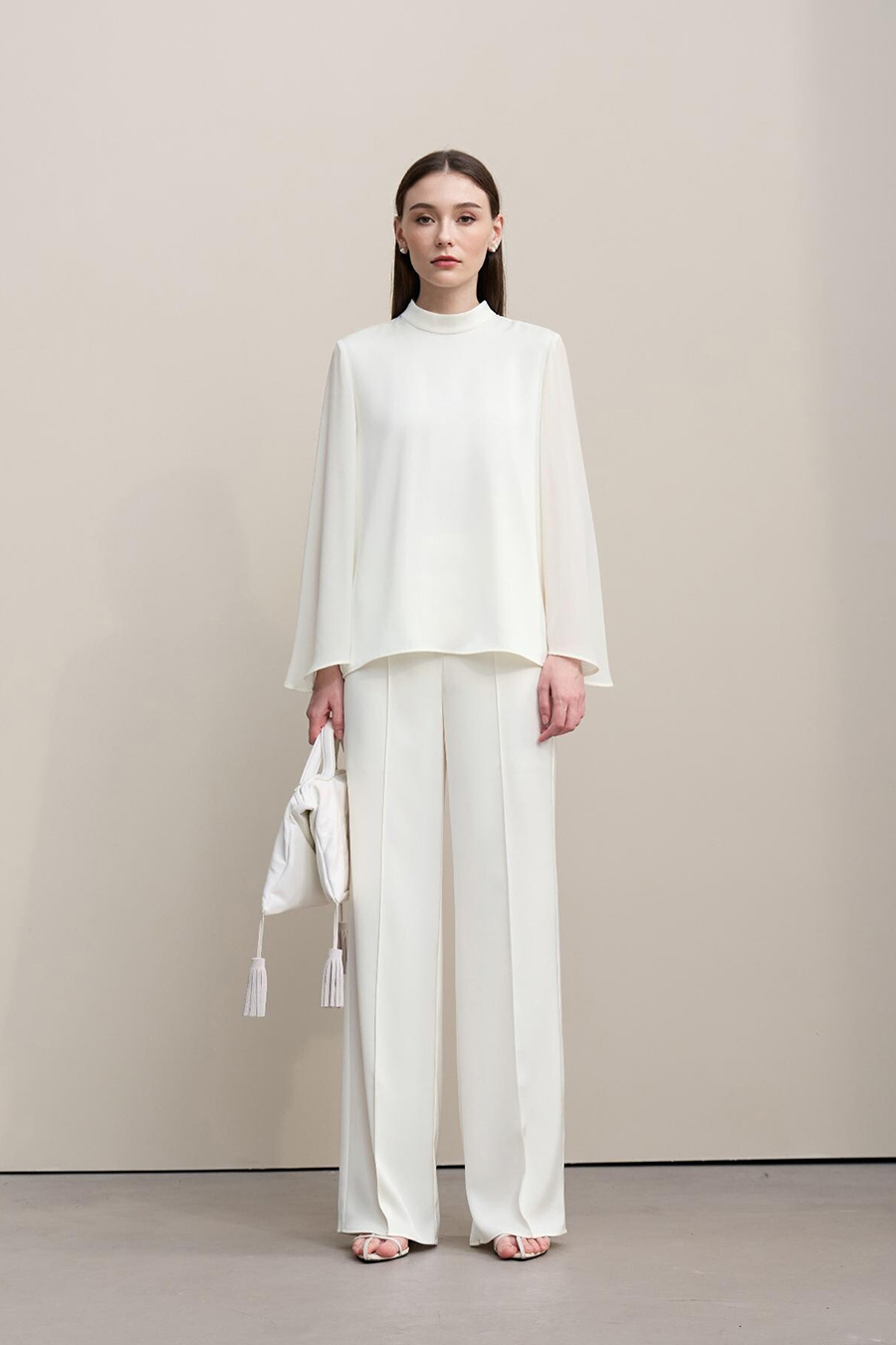 Contrast Fabric Spliced Chiffon Top