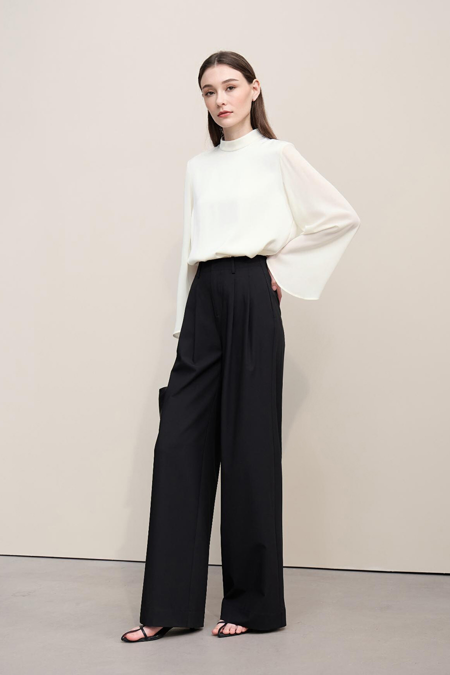 Contrast Fabric Spliced Chiffon Top