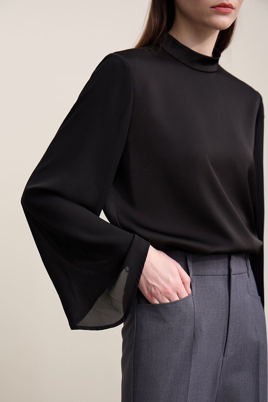 Contrast Fabric Spliced Chiffon Top