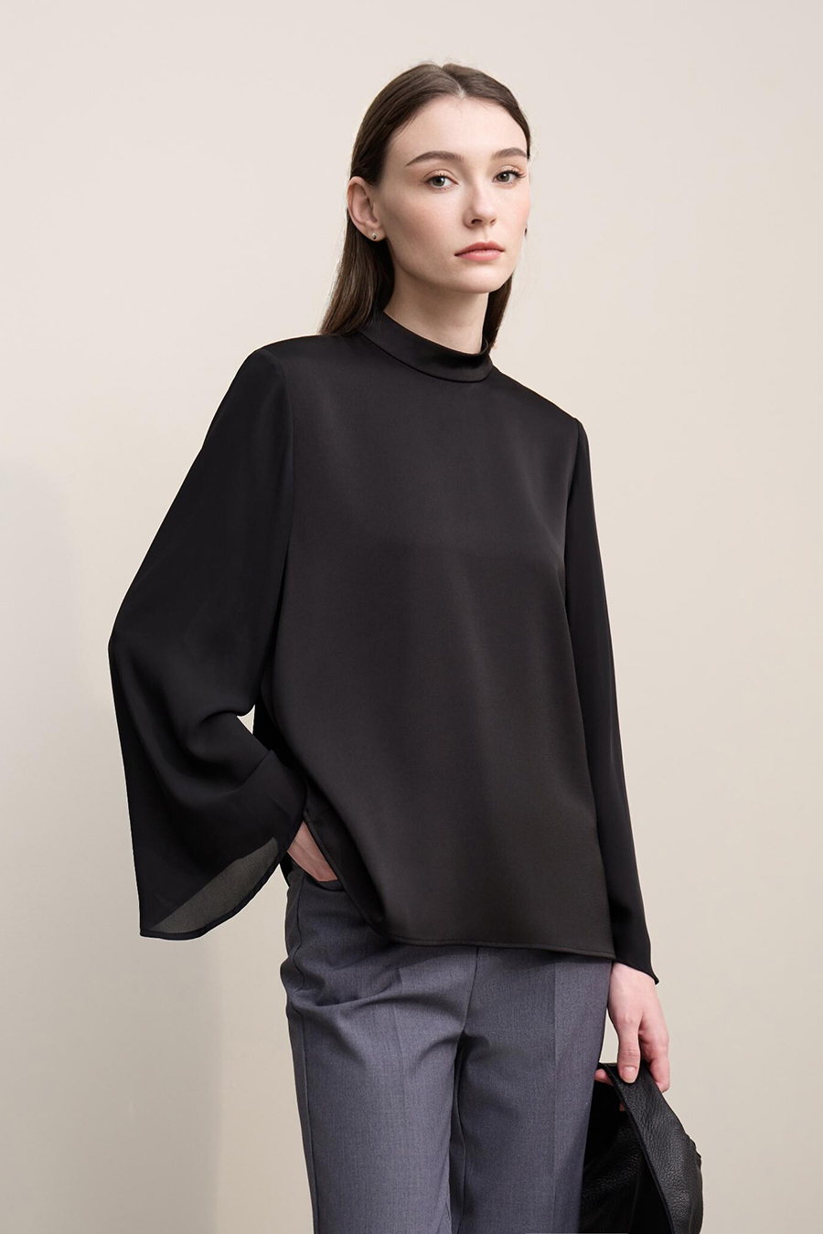 Contrast Fabric Spliced Chiffon Top