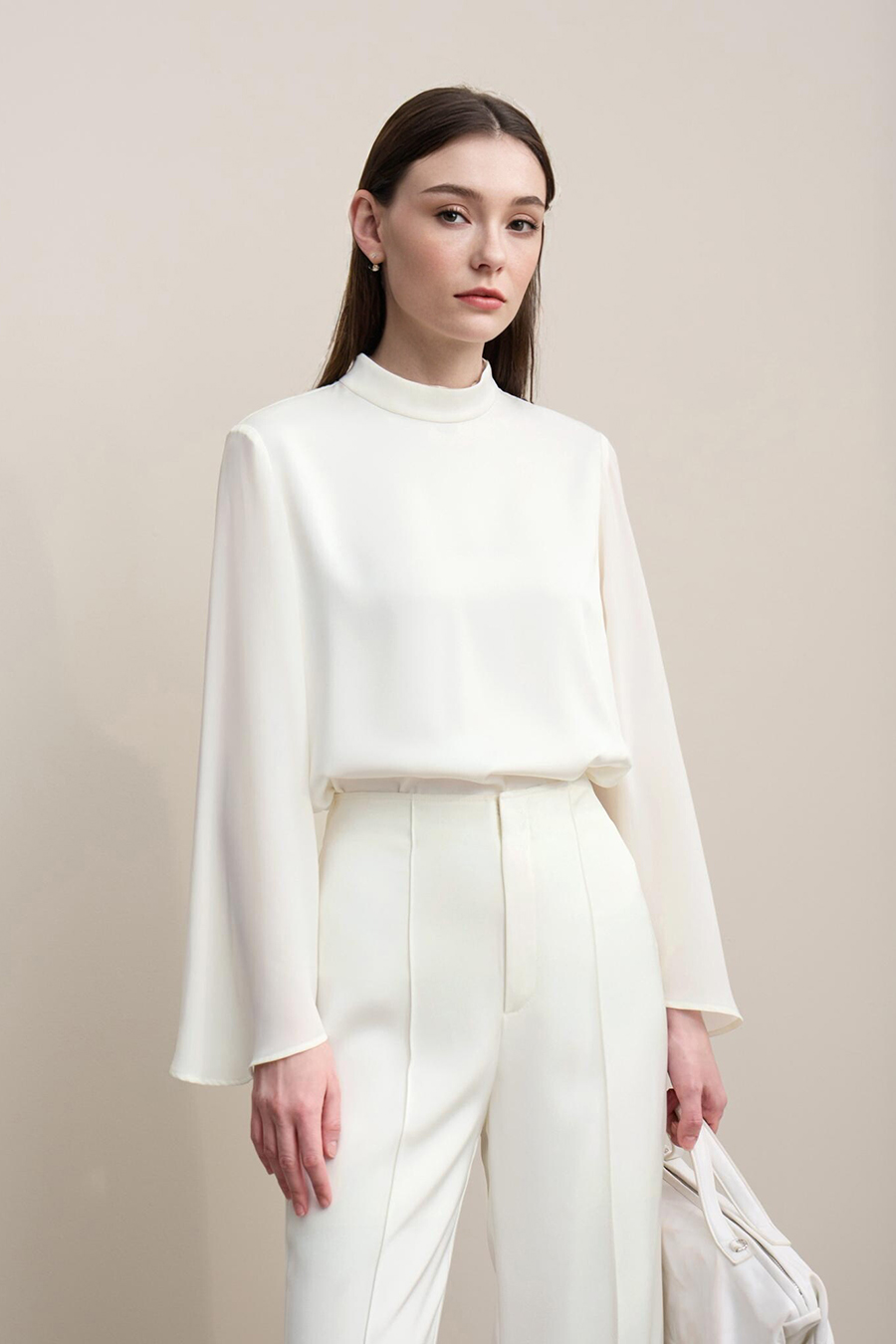 Contrast Fabric Spliced Chiffon Top