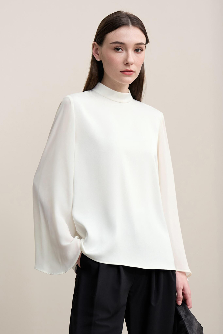 Contrast Fabric Spliced Chiffon Top