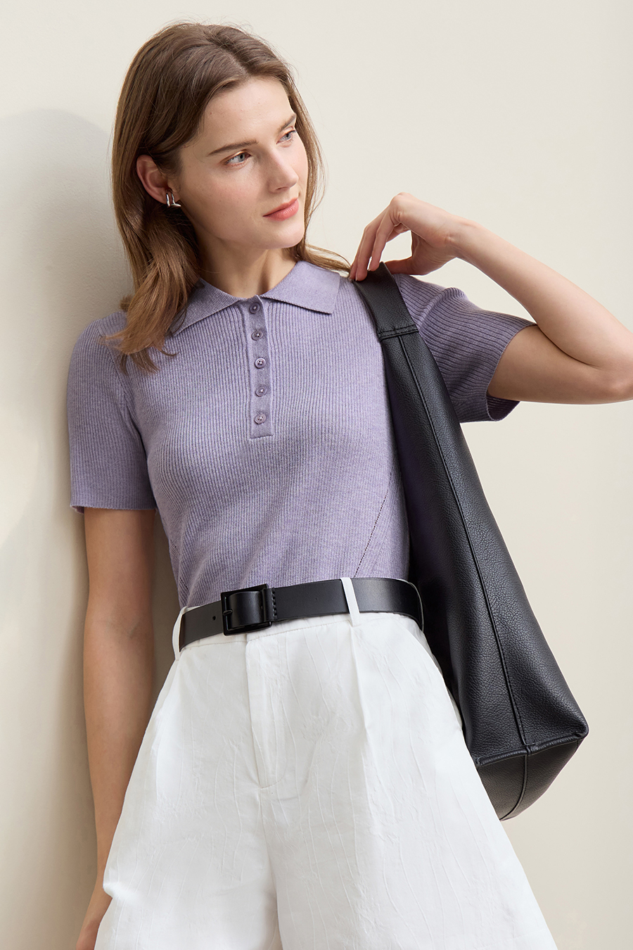 Polo collar knit sweater|AMII