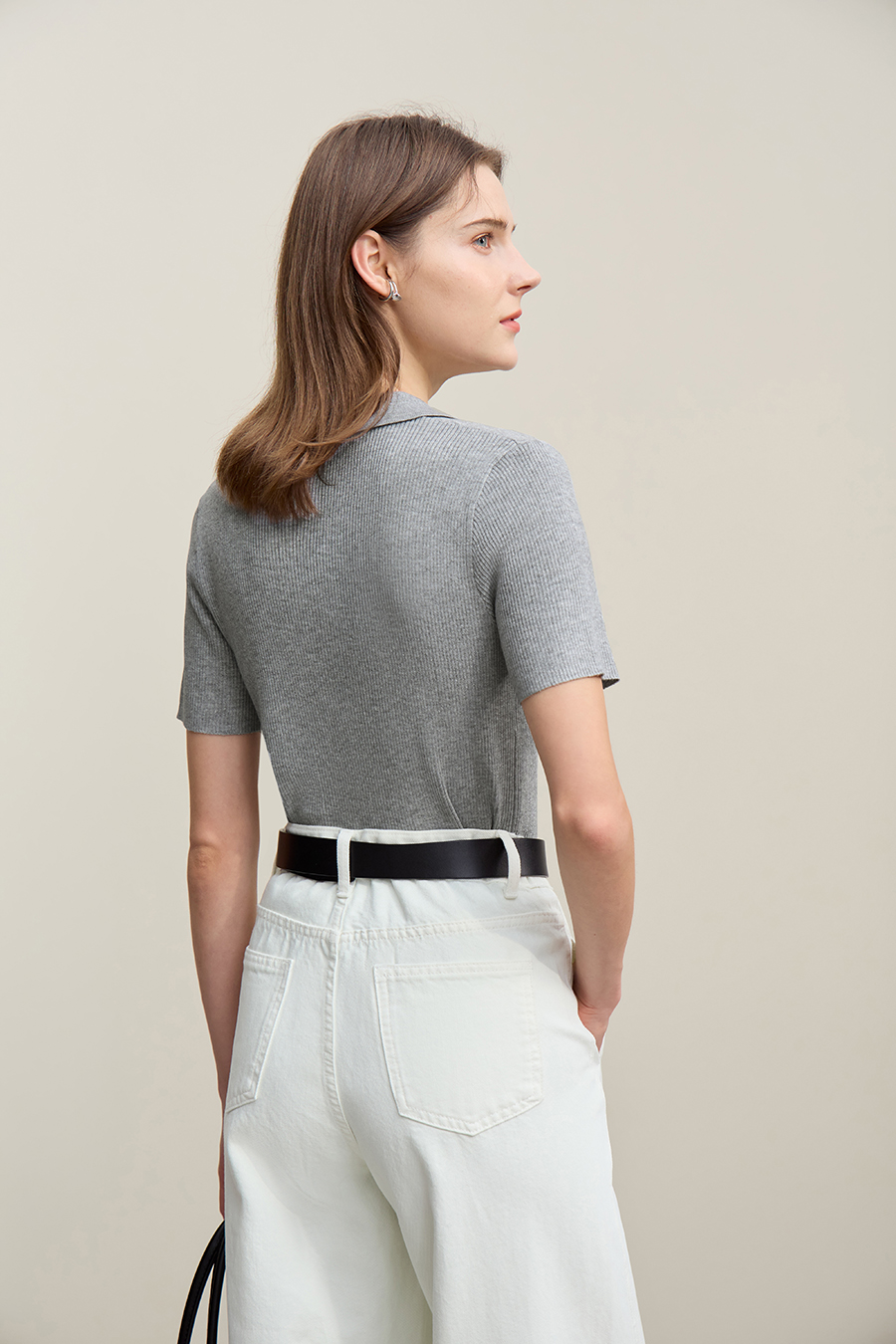 Polo collar knit sweater|AMII