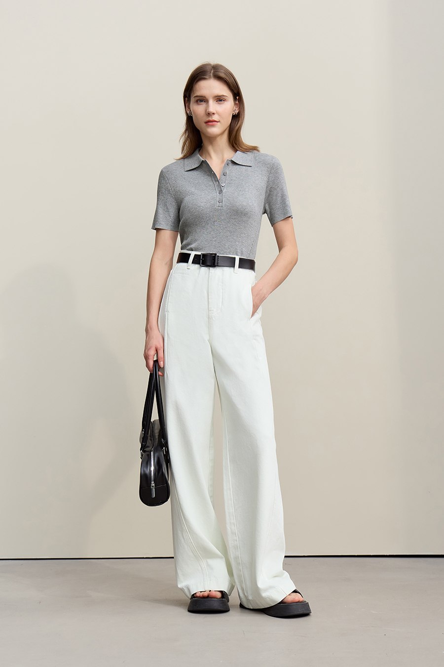 Polo collar knit sweater|AMII