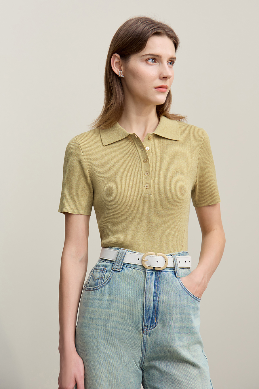 Polo collar knit sweater|AMII