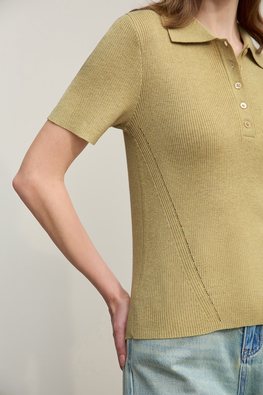 Polo collar knit sweater|AMII