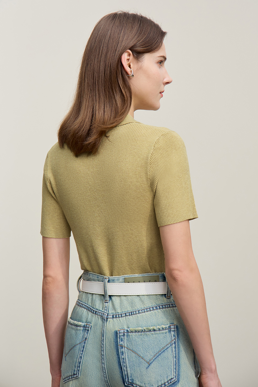 Polo collar knit sweater|AMII