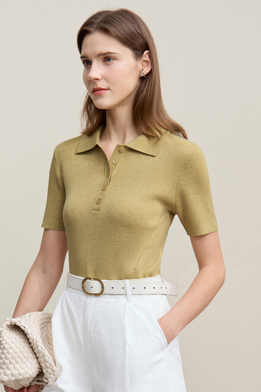 Polo collar knit sweater|AMII