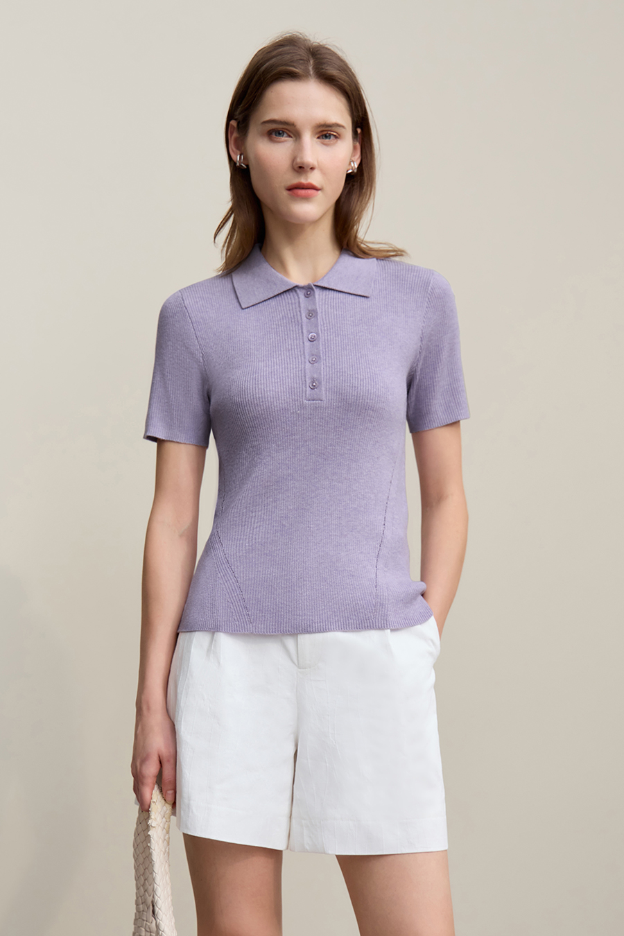Polo collar knit sweater|AMII