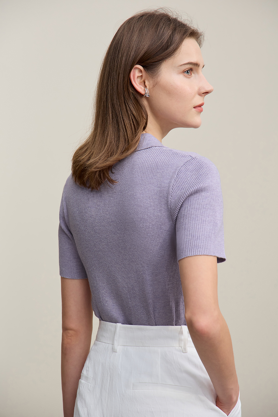 Polo collar knit sweater|AMII