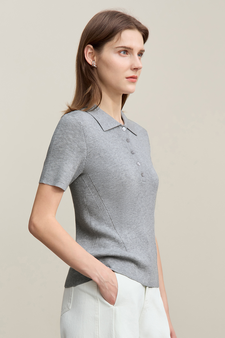 Polo collar knit sweater|AMII