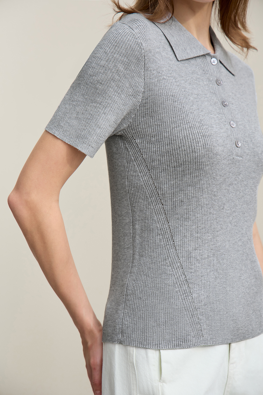Polo collar knit sweater|AMII