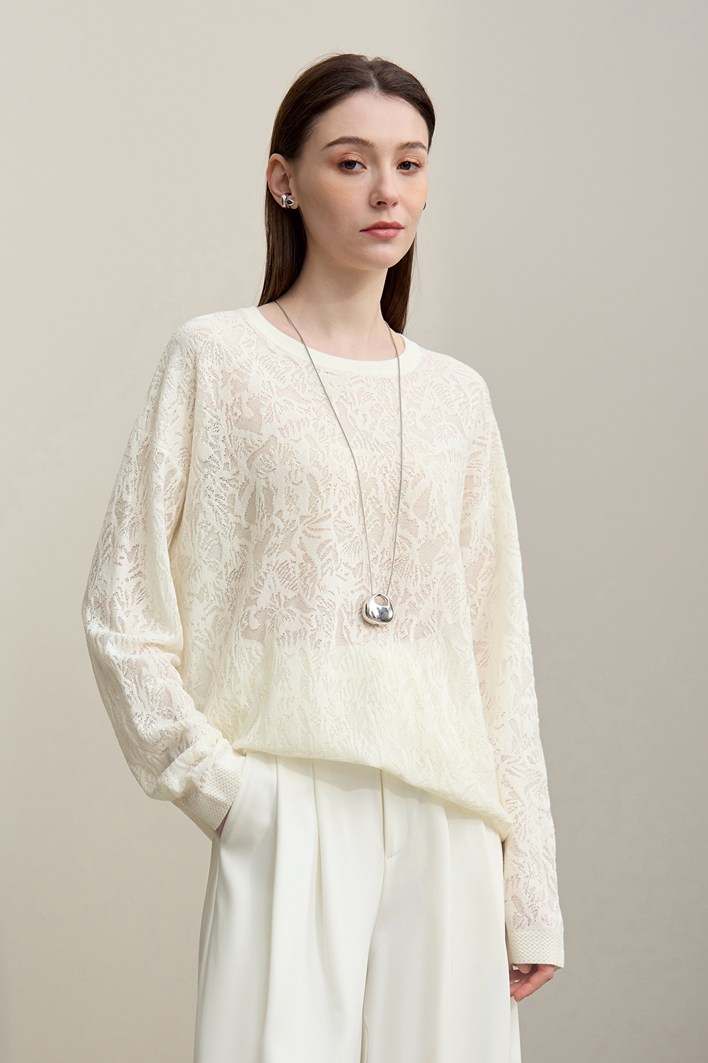 Round Neck Jacquard Knit Sweater