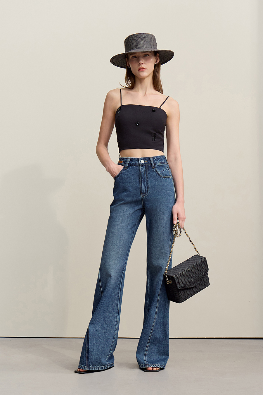 Cotton Flare Denim Pants