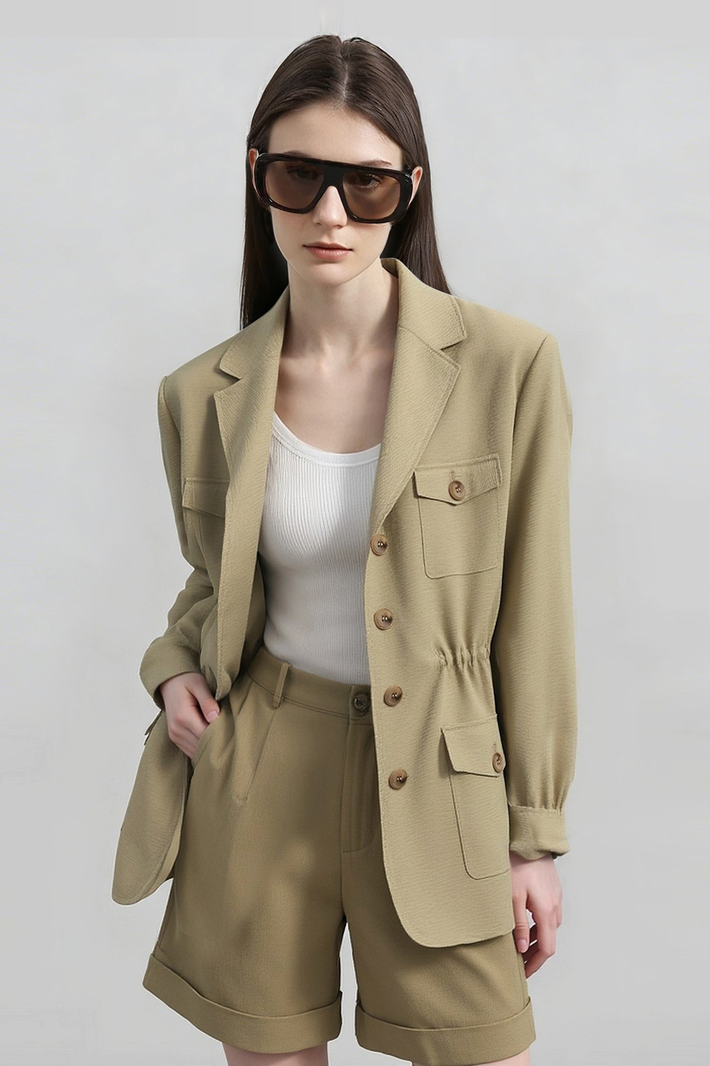 Cargo Style Linen Coat