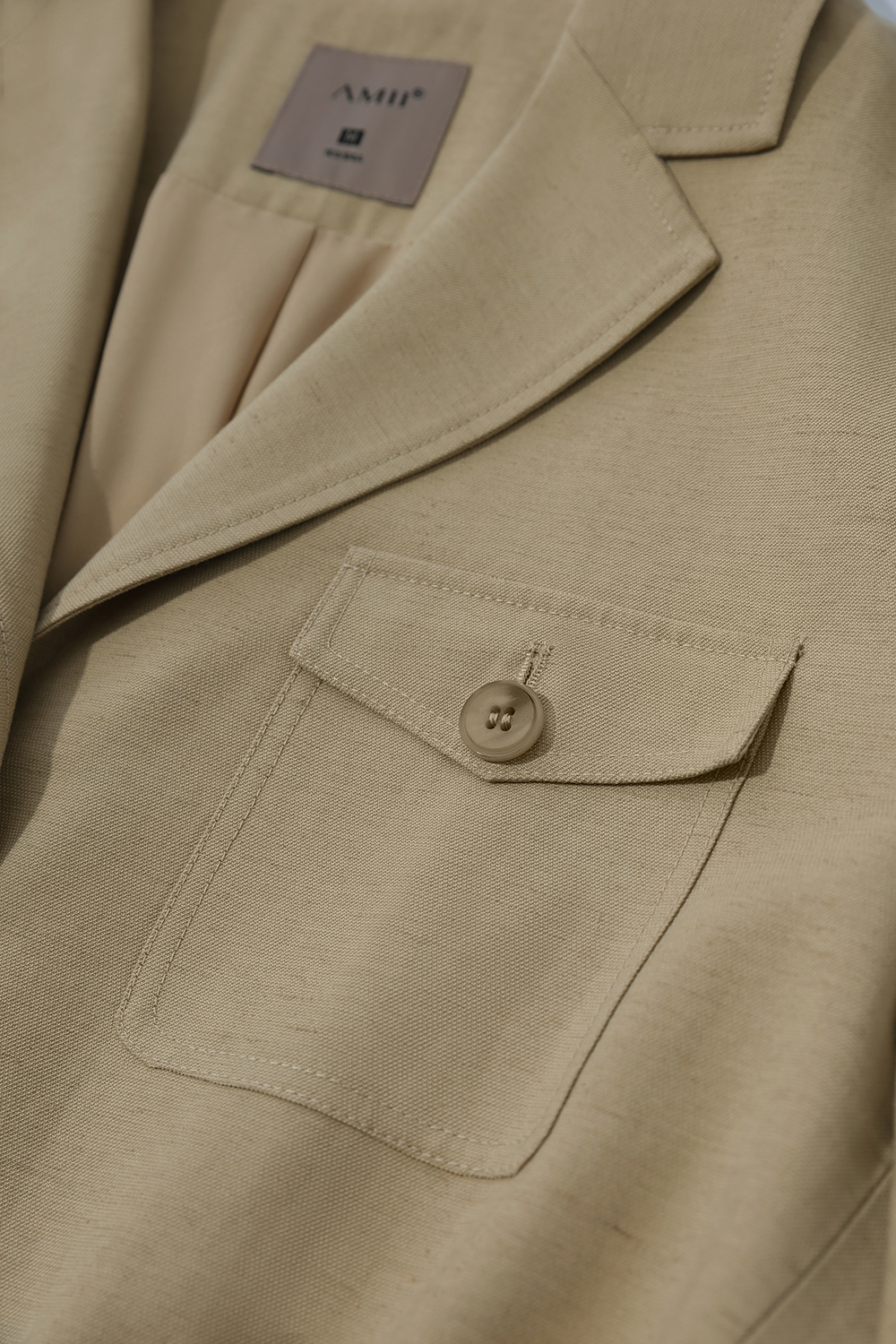 Cargo Style Linen Coat