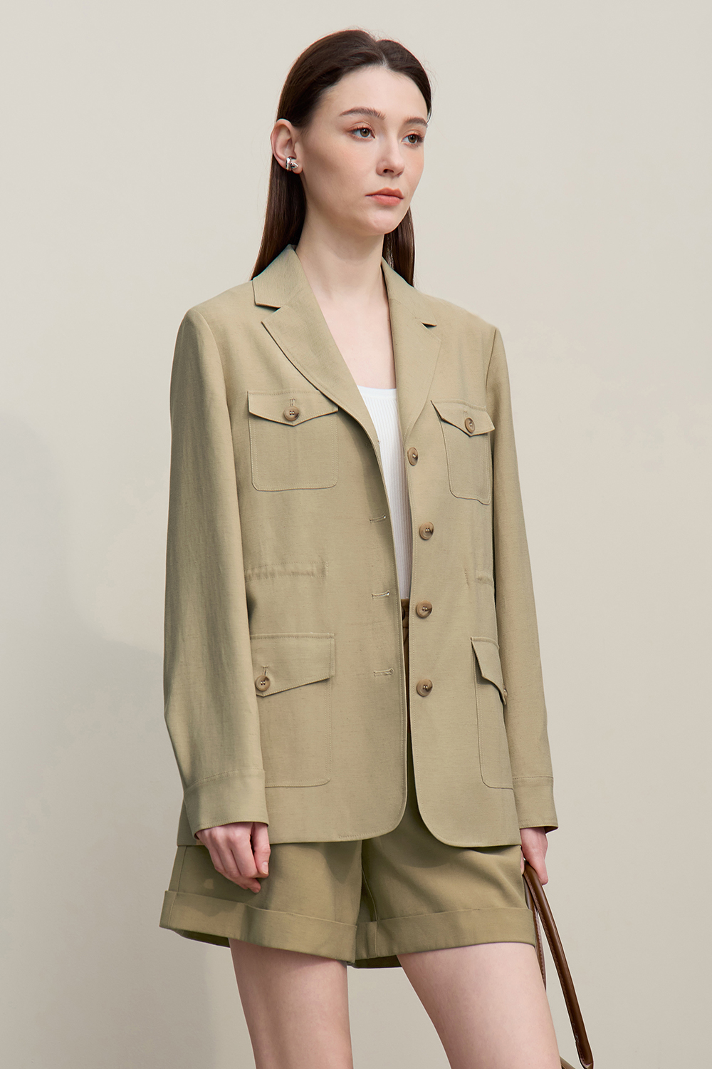 Cargo Style Linen Coat