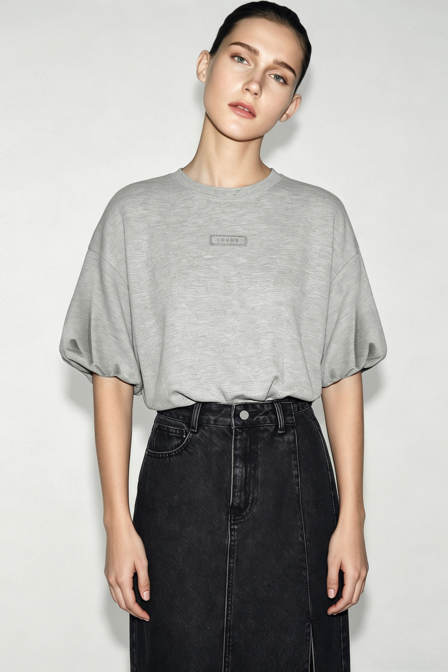 Round Neck Lantern Sleeve T-Shirt|AMII
