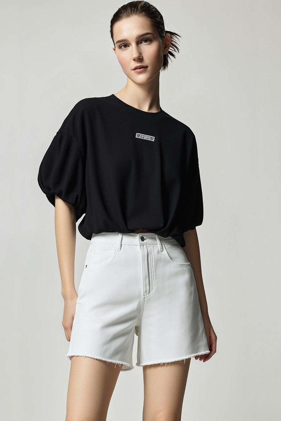 Round Neck Lantern Sleeve T-Shirt|AMII