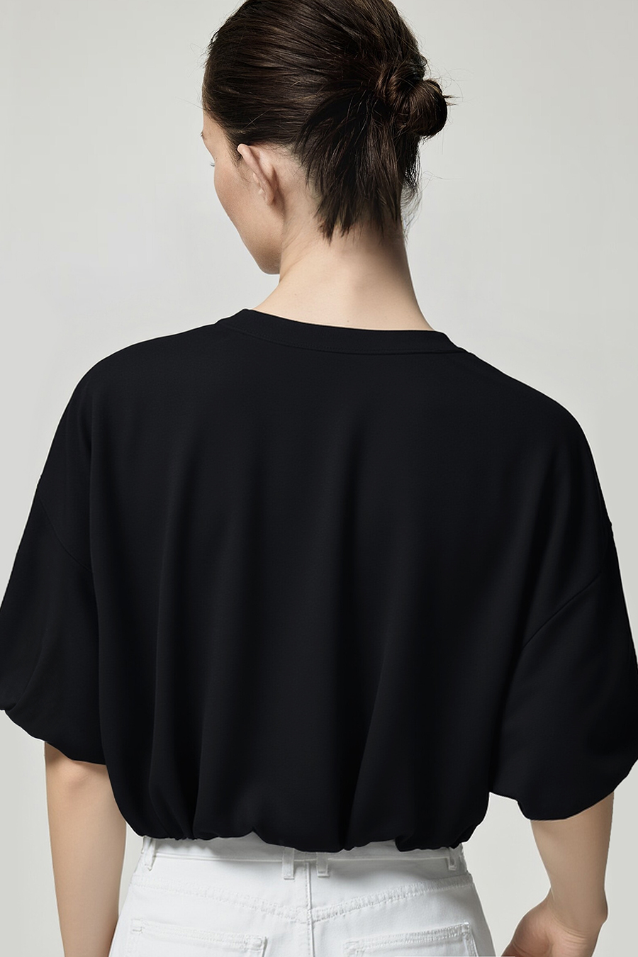 Round Neck Lantern Sleeve T-Shirt|AMII