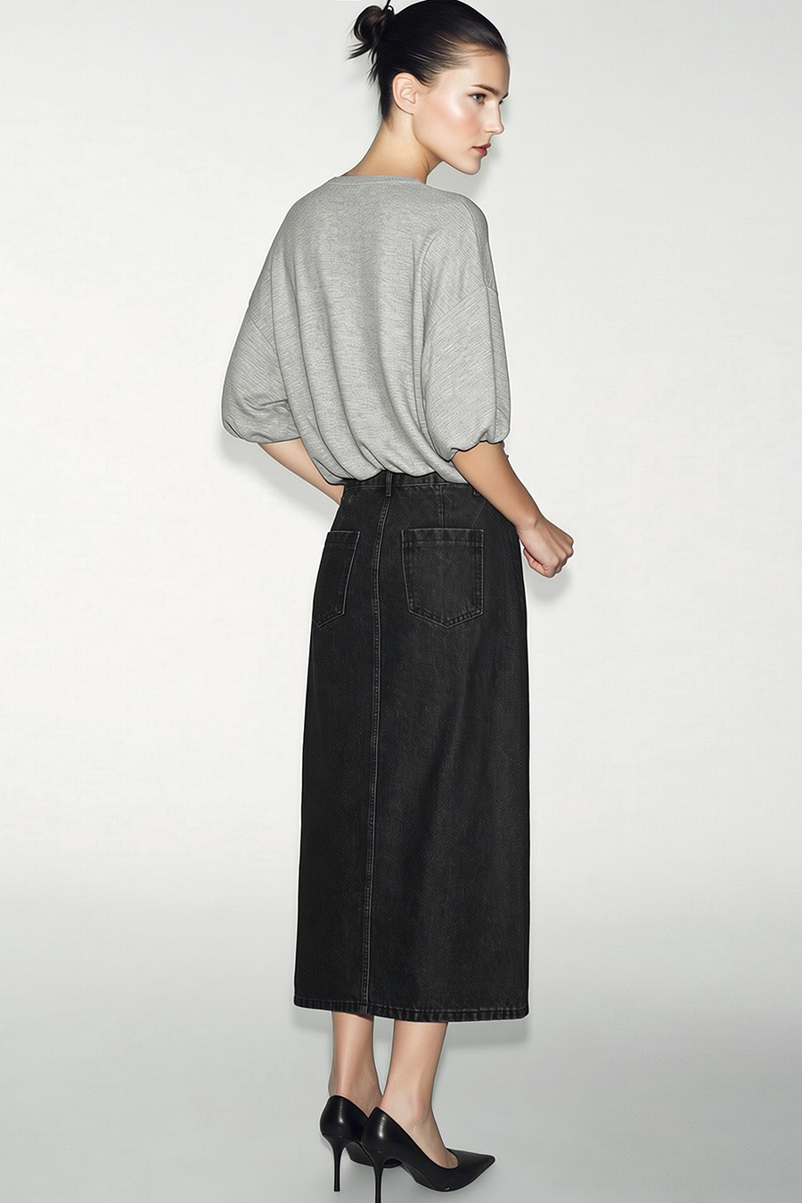 Round Neck Lantern Sleeve T-Shirt|AMII