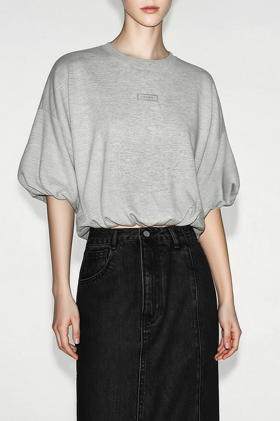 Round Neck Lantern Sleeve T-Shirt|AMII
