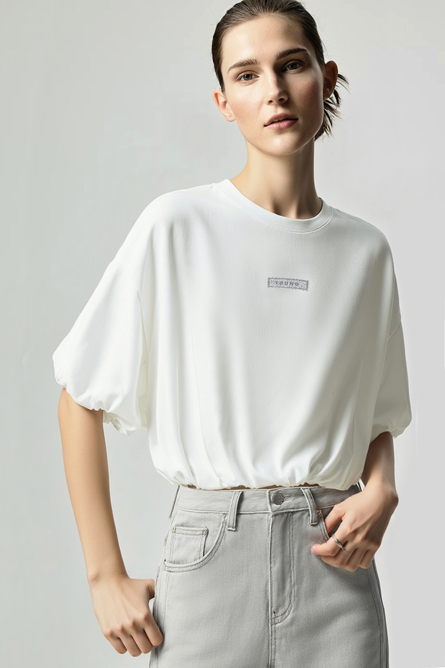 Round Neck Lantern Sleeve T-Shirt|AMII