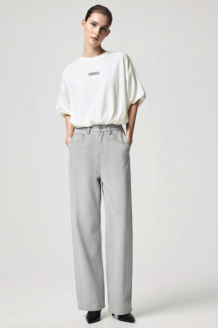 Round Neck Lantern Sleeve T-Shirt|AMII