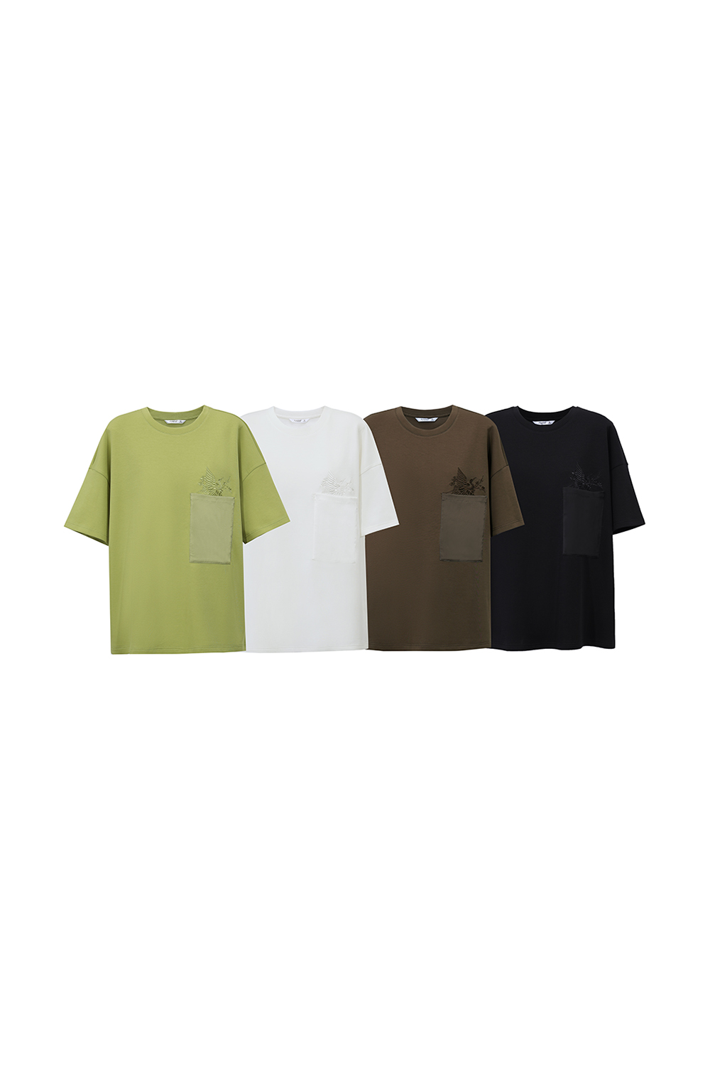 Satin Patch Pocket Embroidered T-Shirt|AMII