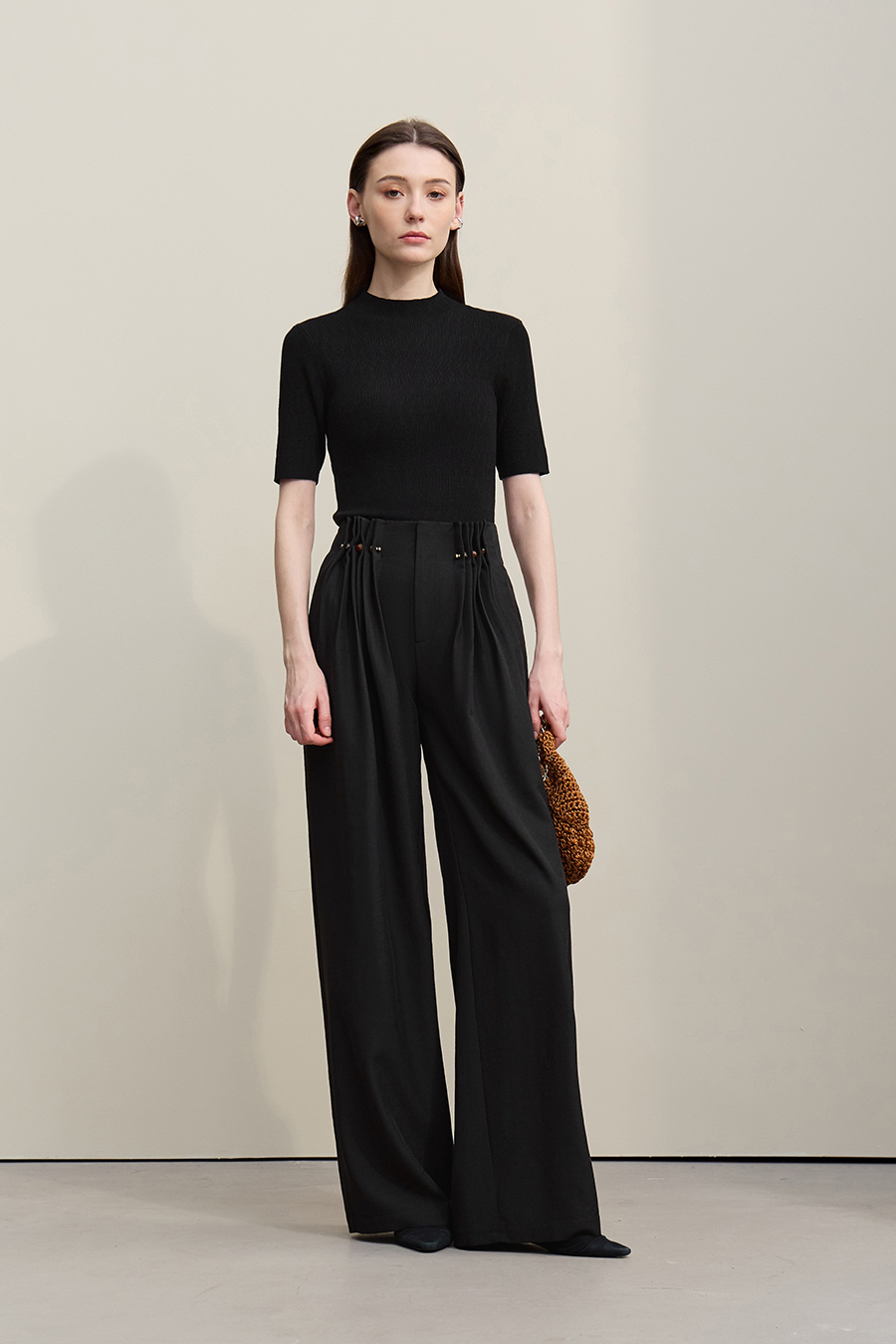 Beaded Brooch Casual Pants