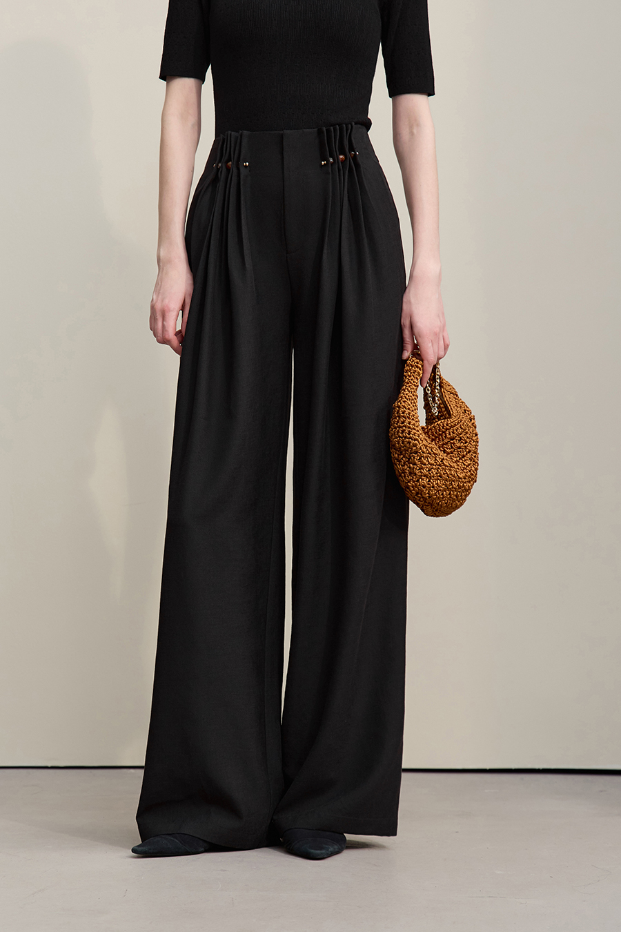 Beaded Brooch Casual Pants