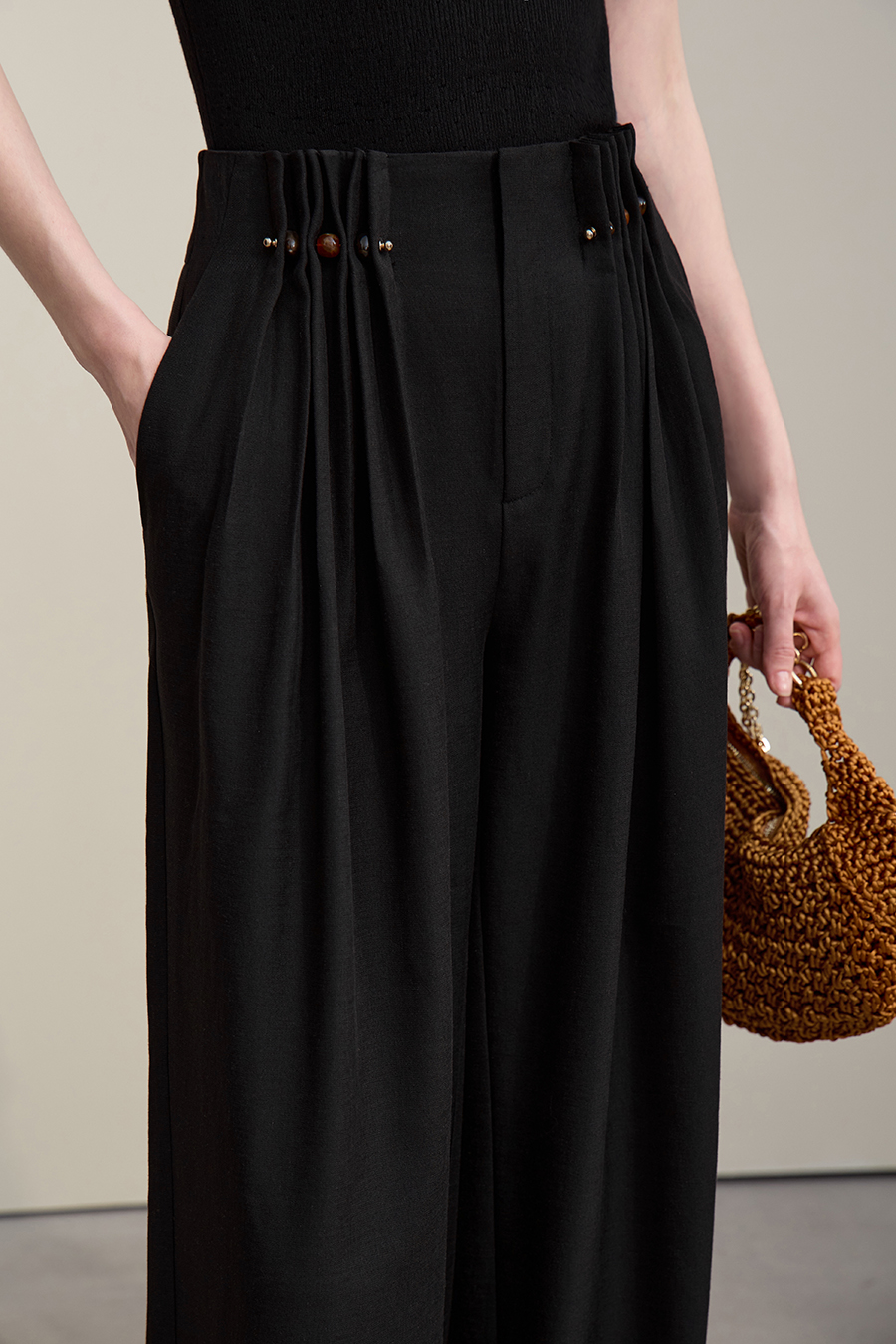 Beaded Brooch Casual Pants