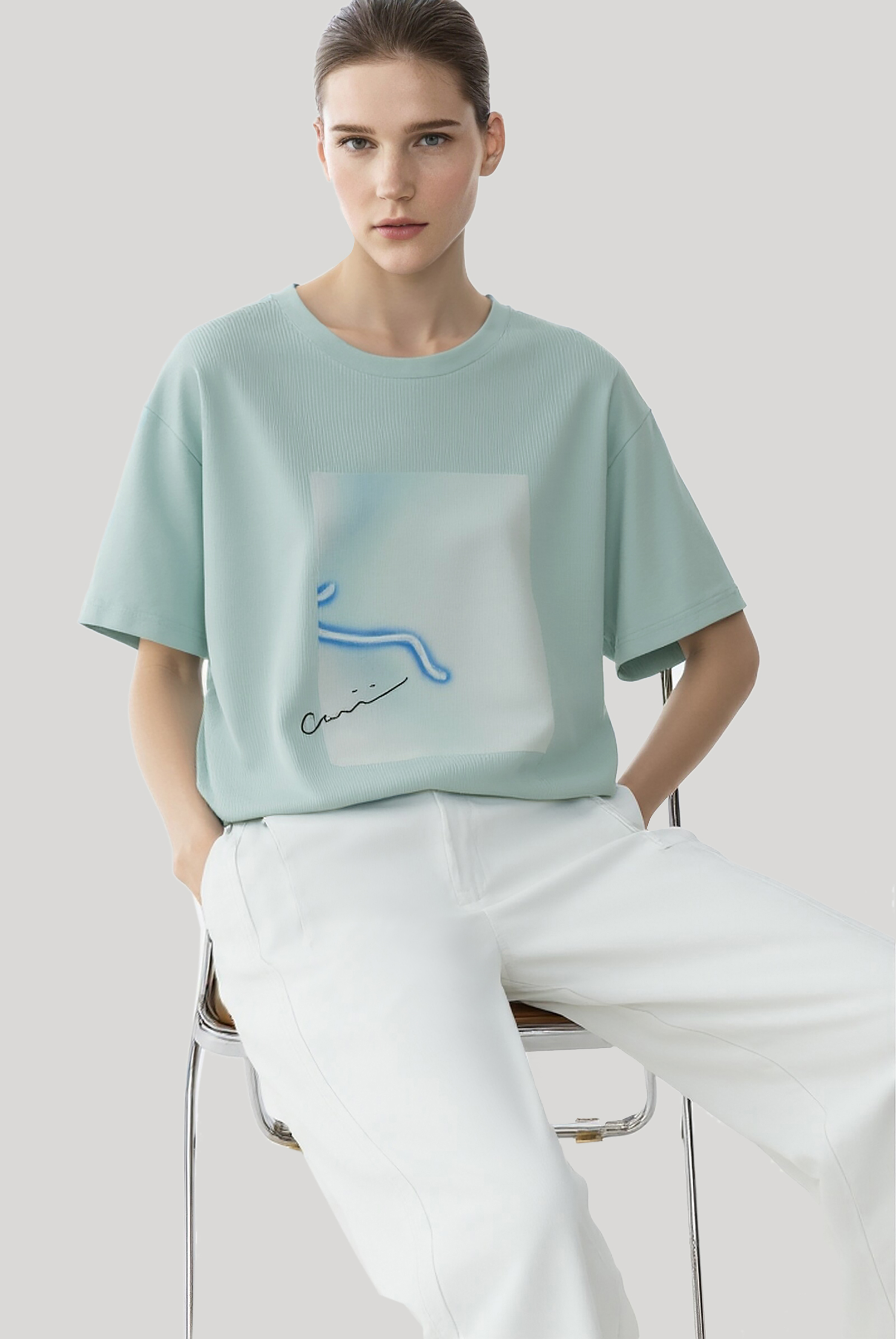 Abstract Print Round Neck T-Shirt|AMII