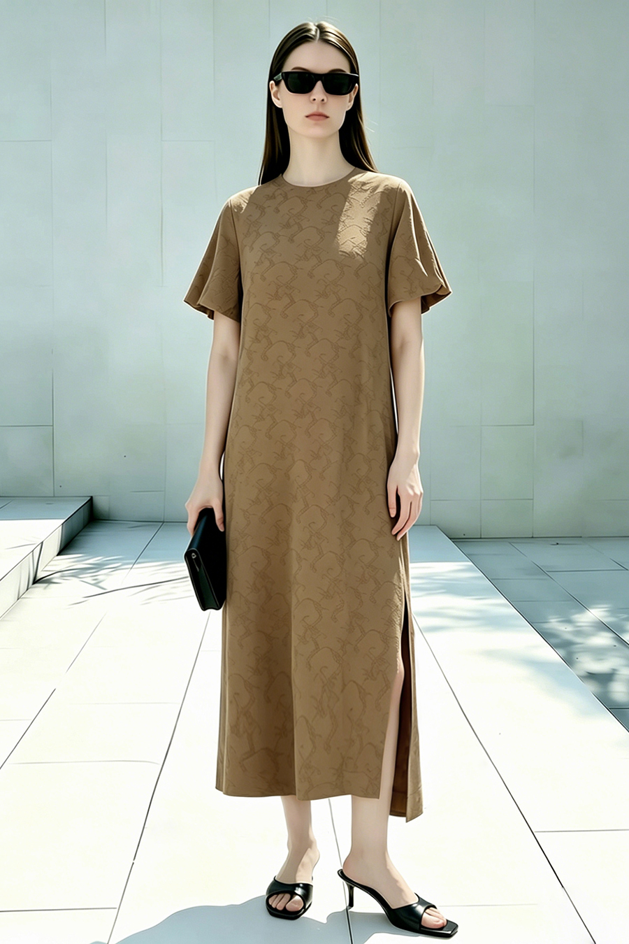 Lantern Sleeve Jacquard Dress